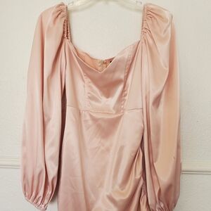 SHEIN Dress Pink Satin Long Sleeve Dress